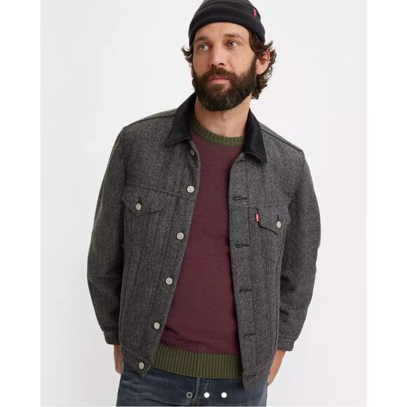 Levi’s lined herringbone bomber jacket vintage fit trucker coat S Type 3